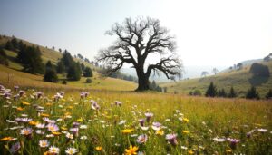 Resilienz stärken - Landschaftsbild mit Blumenwiese und tollem Laubbaum