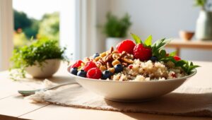 Natürliche Energiequellen - Frühstück mit Haferflocken und Beeren
