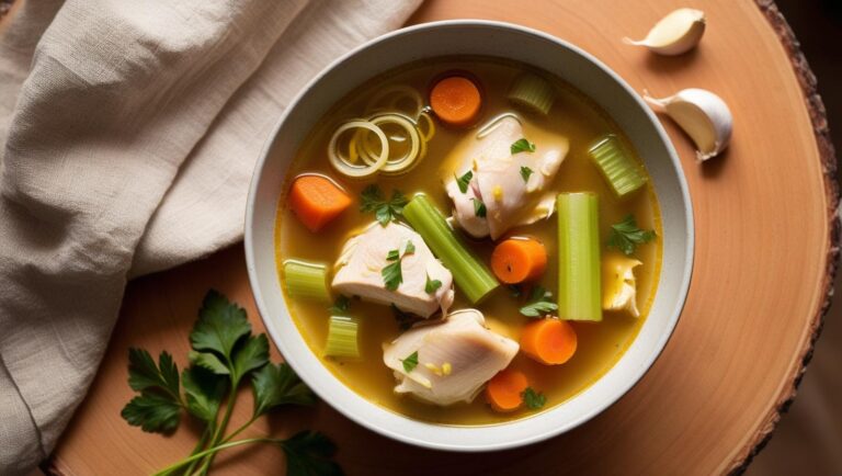 Wärmende Hühnersuppe Immunbooster mit Ingwer & Knoblauch