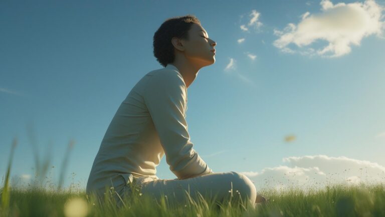 Meditation als Werkzeug - Person meditiert auf Wiese